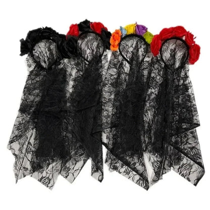 Halloween Black Veil Decoration Halloween Simulation Flower Headband Wedding The Dead Costume Cosplay Party Headwear Accessories Good Vibrations