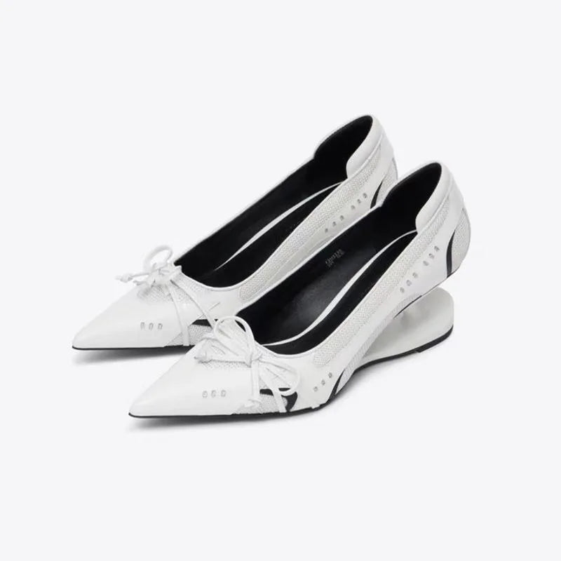 Women's High Heels Bow Mary Jane Shoes New Designer Shallow Single Shoes Non-Slip Women Casual Shoes Slip on Pointed Toe Pumps Good Vibrations