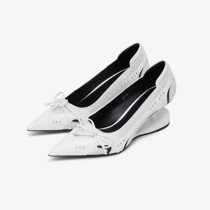 Women's High Heels Bow Mary Jane Shoes New Designer Shallow Single Shoes Non-Slip Women Casual Shoes Slip on Pointed Toe Pumps Good Vibrations