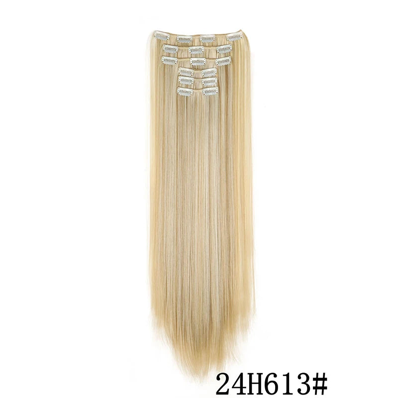 Synthetic Clips in Hair Extensions Long Straight Hairstyle Blonde Black Hairpieces Heat Resistant False Hair Daily Use Good Vibrations