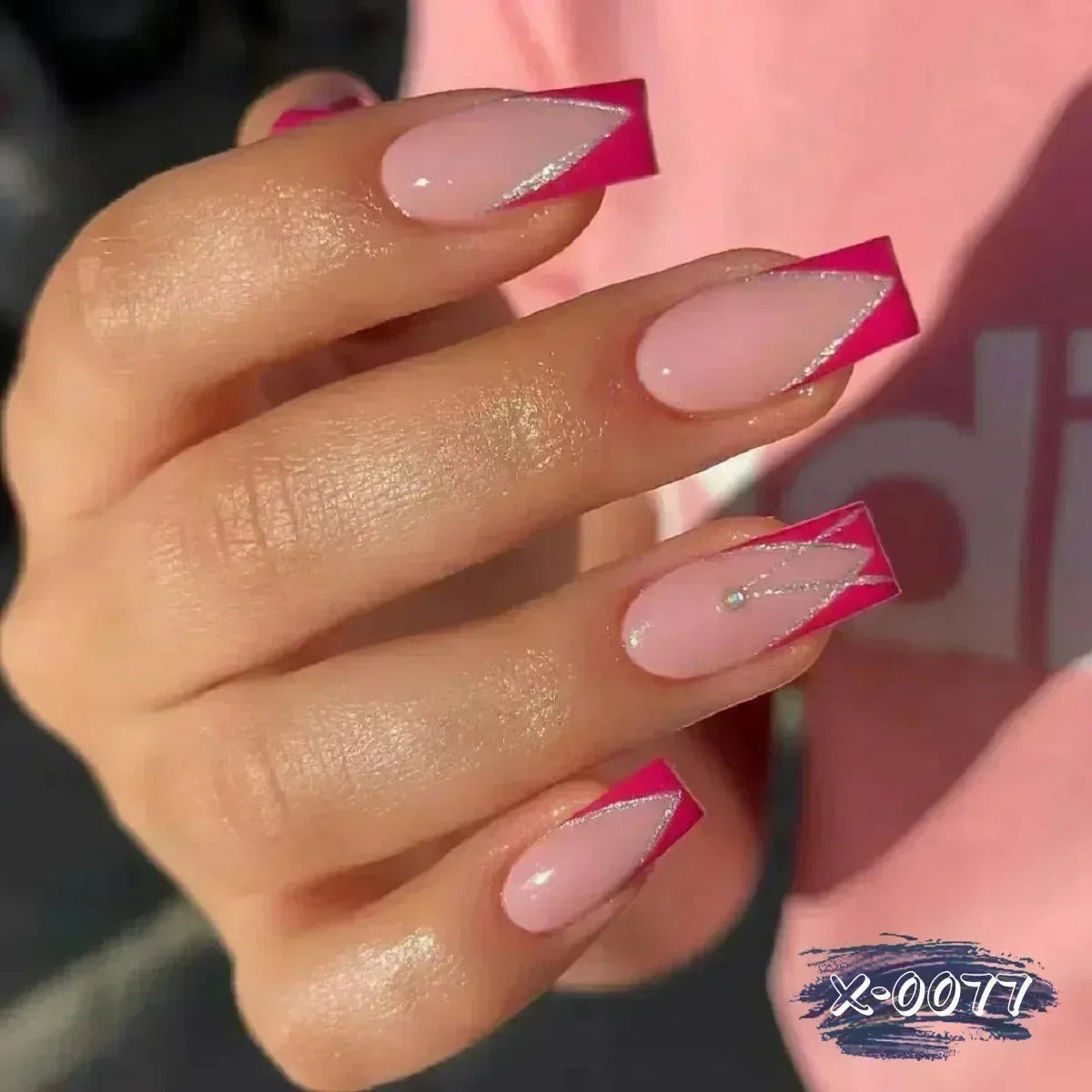 24Pcs Short Square Coffin False Nails Square Fake Nails with Glue French Glitter Wearable Acrylic Nails Set Press on Nail Tips Good Vibrations