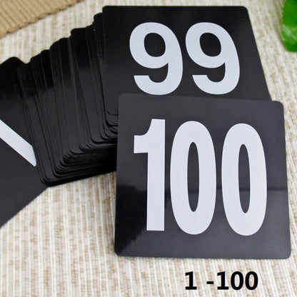1- 100 Wedding Table Numbers Seat Cards Plastic Double White Black Table Number Signs Durable Square Restaurant Cafe Bar Utensil Good Vibrations