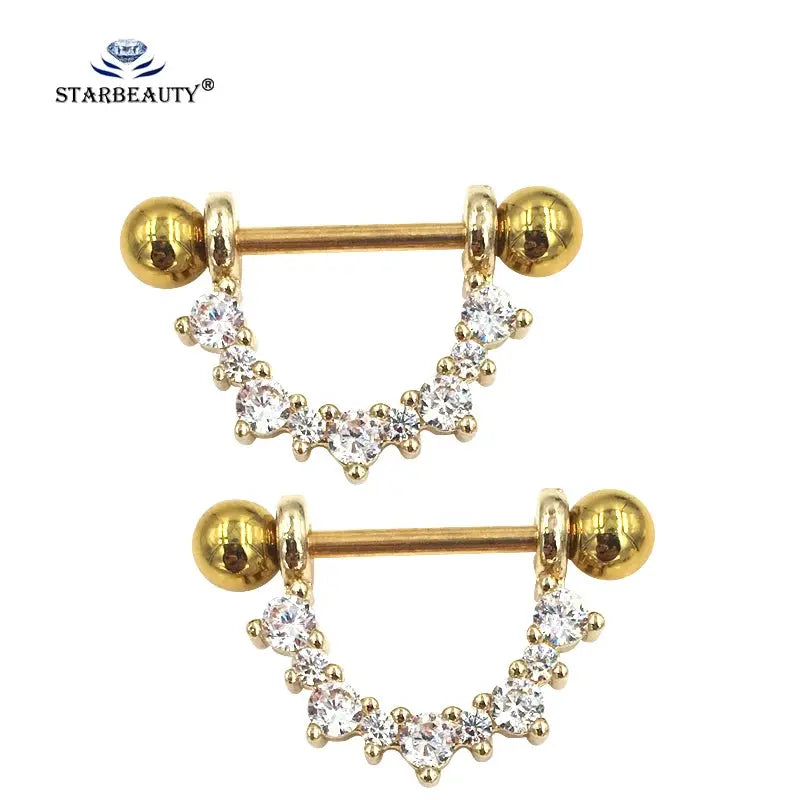 1pc Austrian Import Crystal Golden Ball Nipple Piercing Mamilo, Sexy Nipple Ring Body Jewelry Unique Nipple Rings Jewelry Good Vibrations Adult Super Store