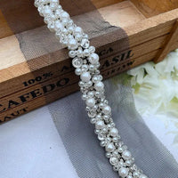 90cm Pearl Beaded Lace Trim Ribbon Garment Decoration Applique Trimming Rhinestone Tape DIY Sewing Fabric Material Accessories Good Vibrations