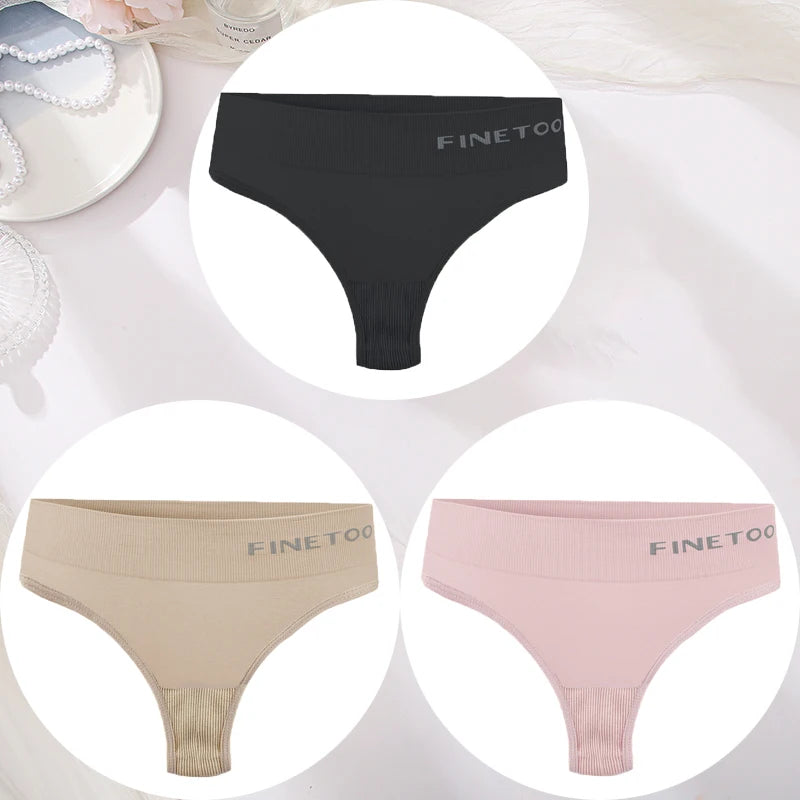3PCS/Set Women's Panties Sexy Underwear FINETOO Large Size Thong Women Seamless Panties High Waist Girls Thongs M-2XL Good Vibrations