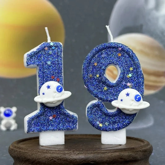 Number Birthday Candles Cake Party Decoration Birthday Candles Planet Universe Blue Boys and Girls Number0-9 Star Blue Party