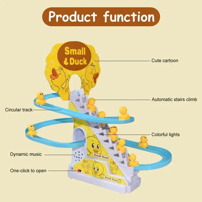 Electric Small Ducks Climbing Toys DIY Ducks Chasing Race Track Game Set with Lights & Music Roller Coaster Toy for Kids Gift Good Vibrations