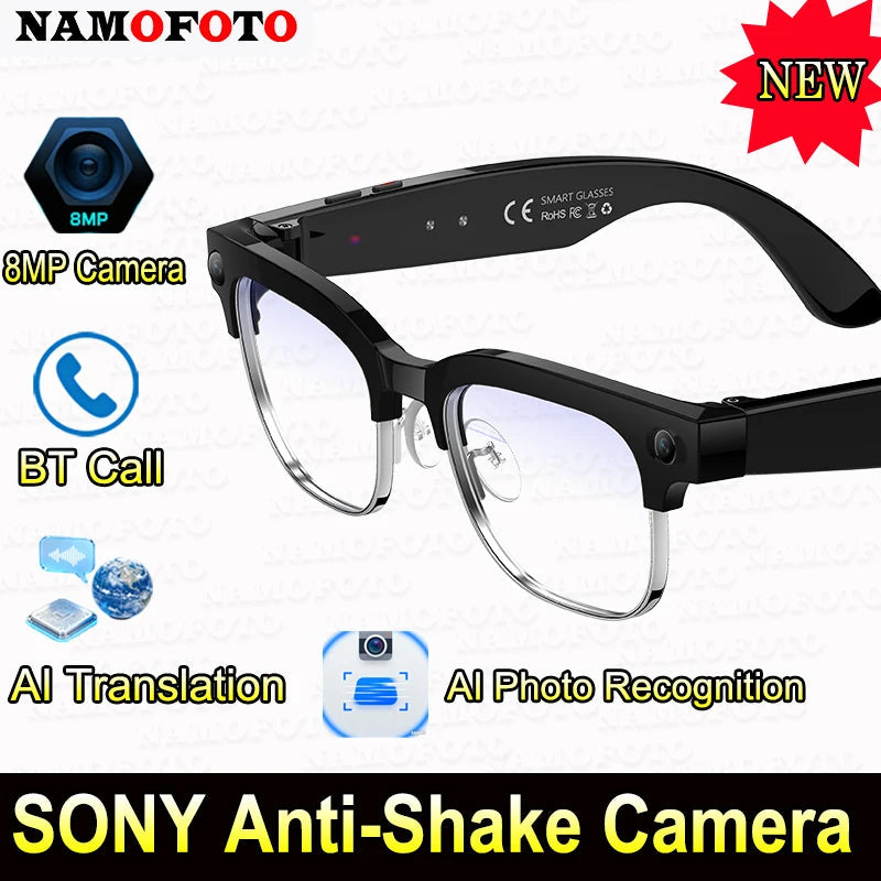 New Al Smart Glasses 8MP HD Camera 4K Video Record Voice Translation Photo Recognition WIFI Transmission BT Call Smart Glasses Good Vibrations