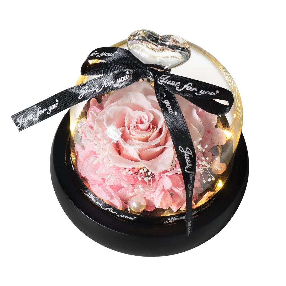 Gifts for Girls Eternal Flowers In Heart Glass Dome with Led Light Forever Preserved Rose Wedding Gift for Mom Women Girlfriend Good Vibrations