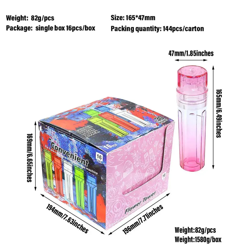 3 in 1 gradient tobacco grinder and filler, strong PC material, compact smoking accessory.