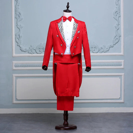 2024  Bent Flower Red/black /white Men's Dress Tuxedo Set Two-pieces,magician's Stage Performance, Conductor's Blazer Jacket Good Vibrations