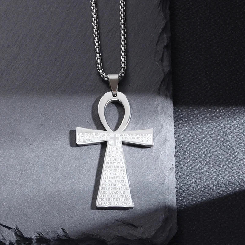 Philippians 4:13 Men's Simple Cross Pendant Necklace Stainless Steel Religious Amulet Jewelry Unisex Bijoux Good Vibrations