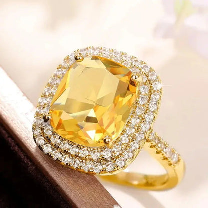 Elegant Yellow Water Drop Shaped Crystal Rhinestone Zircon Ladies Ring for Women Party Wedding Engagement Jewelry Size 6-10 Good Vibrations