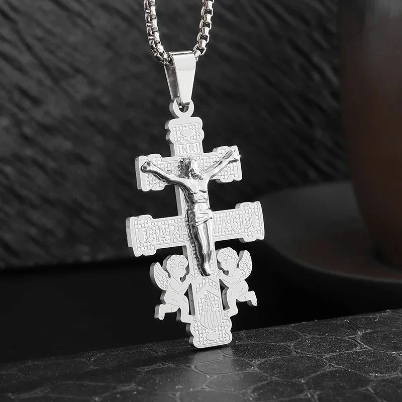 Philippians 4:13 Men's Simple Cross Pendant Necklace Stainless Steel Religious Amulet Jewelry Unisex Bijoux Good Vibrations