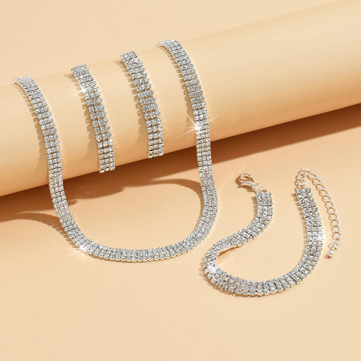 4 pieces of women's jewelry set with three drainage diamonds, necklaces, earrings, bracelets, bridal dress accessories Good Vibrations Adult Super Store