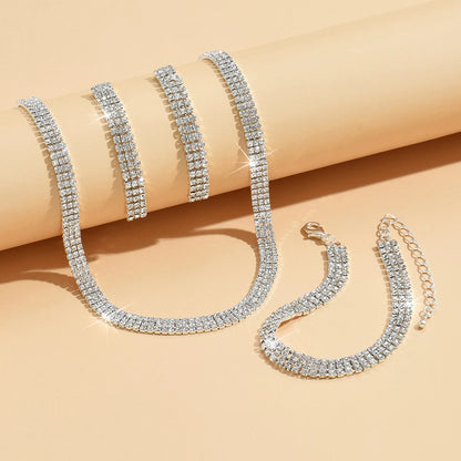 4 pieces of women's jewelry set with three drainage diamonds, necklaces, earrings, bracelets, bridal dress accessories Good Vibrations Adult Super Store