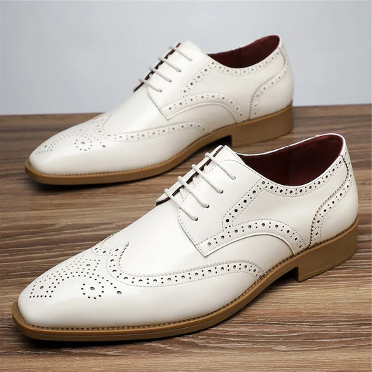 Fashion New Men's Pointed Green White Casual Brogues Oxford Shoes Male Wedding Dress Homecoming  Formal Wedding Formal Footwear