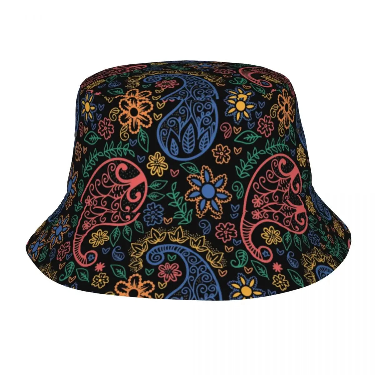 Black Paisley Pattern Bandana Print Bucket Hats Women Men Unisex Trendy Summer Fisherman's Hat Good Vibrations