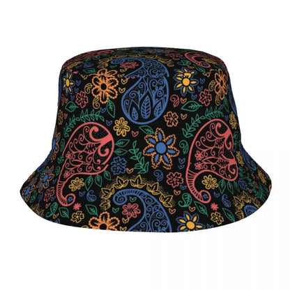Black Paisley Pattern Bandana Print Bucket Hats Women Men Unisex Trendy Summer Fisherman's Hat Good Vibrations