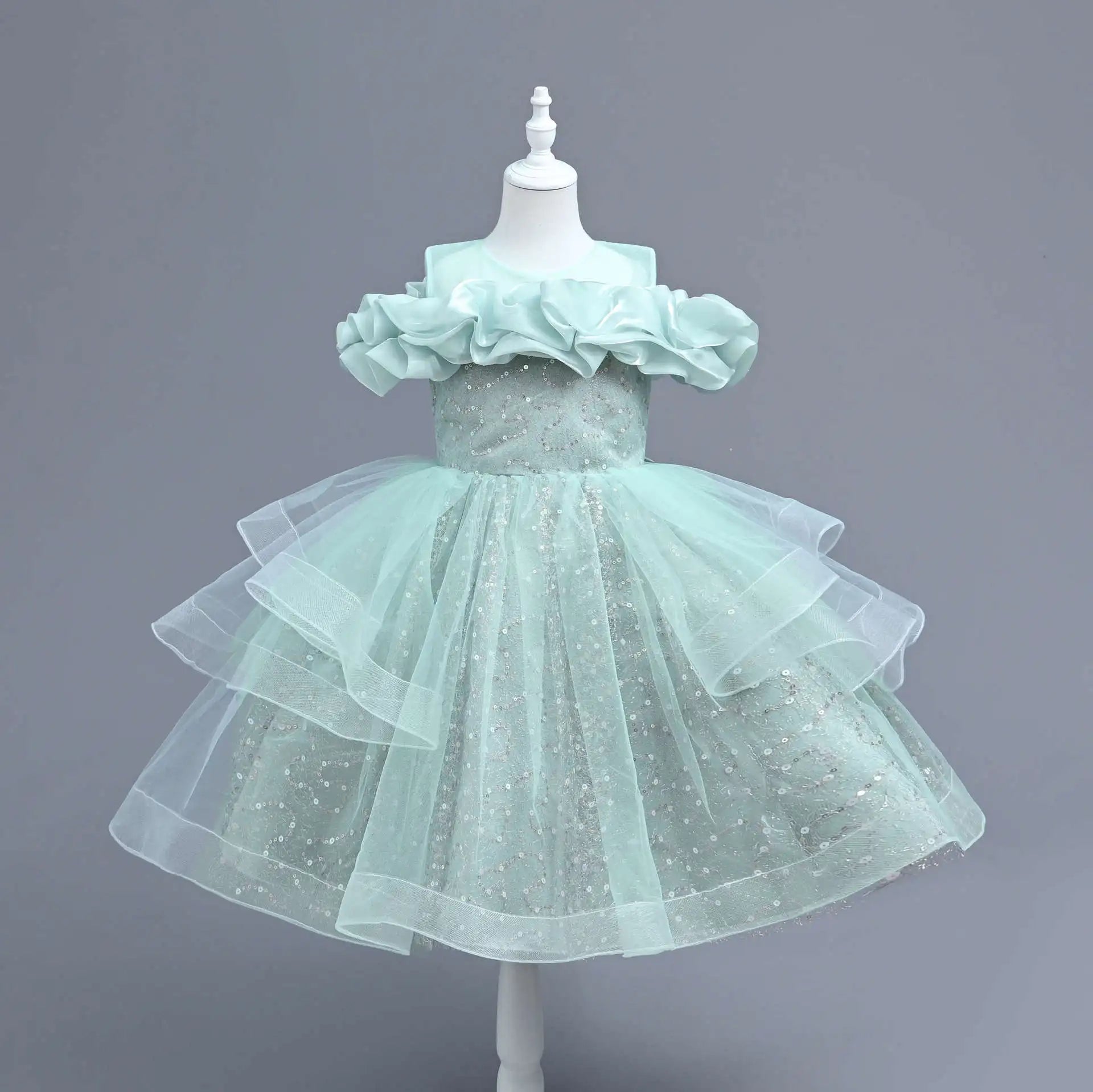 New Girl's Wedding Evening Dress Petal Sequin Mesh Sleeveless Dress Birthday Party School Graduation Party Dress Good Vibrations