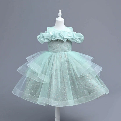 New Girl's Wedding Evening Dress Petal Sequin Mesh Sleeveless Dress Birthday Party School Graduation Party Dress Good Vibrations