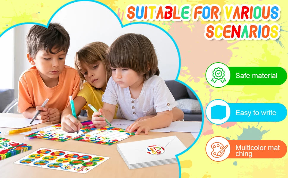 Building Blocks Birthday Invitations, Brick Party Invitation Card Building Birthday Invites with Stickers & Envelopes(24 Guests) Good Vibrations