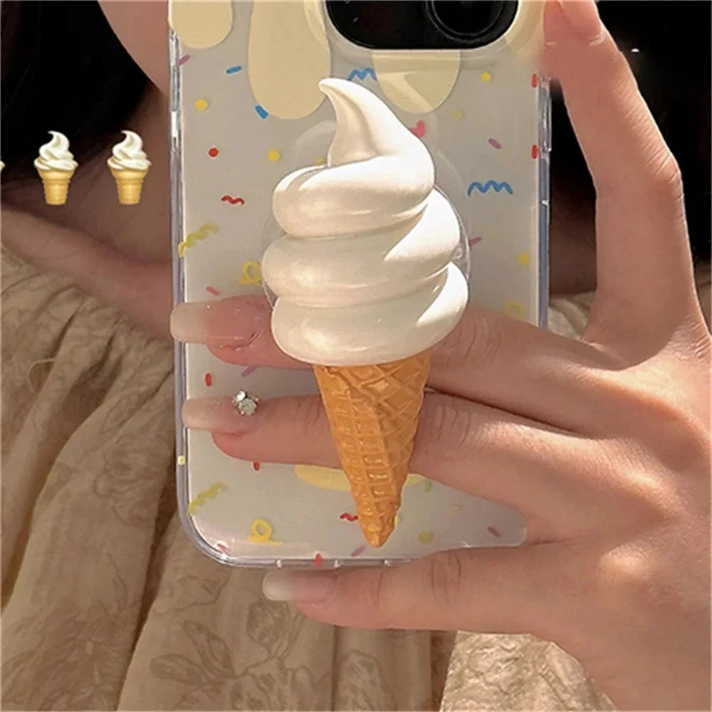 Cute 3D Ice Cream Folding Finger Ring Holder Phone Grip Tok Holder Socket Pocket Support for IPhone Expanding Stand Support Good Vibrations