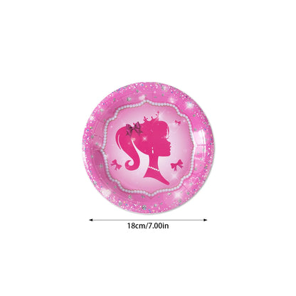 Pink Girls Party Disposable Tableware Paper Plate Cup Napkin Princess Kids Girl Birthday Party Decor Baby Shower Decor Supplies Good Vibrations