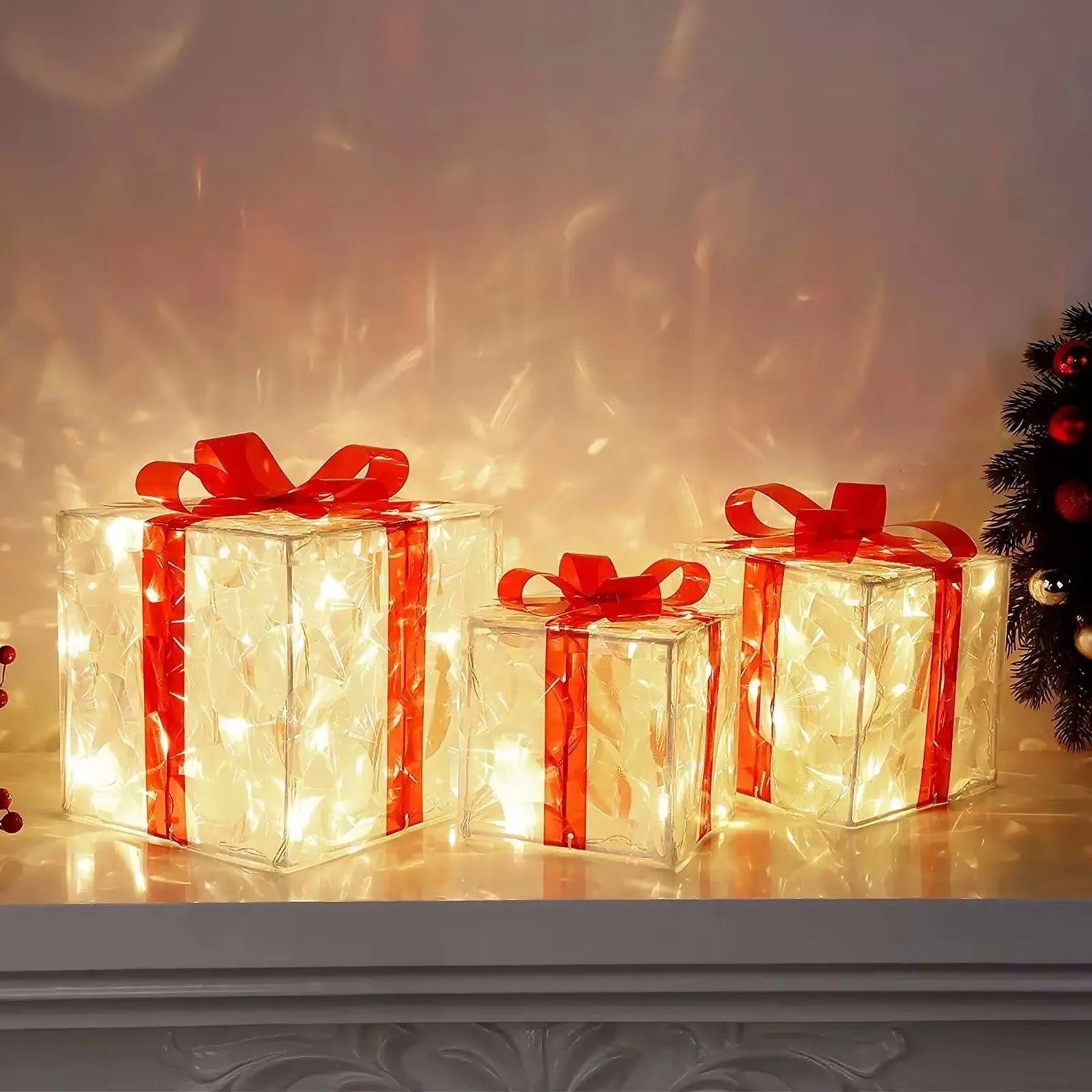 Christmas Glowing Gifts Box Decoration Ornament With Bow Lighting Box Outdoor Light Lighting Xmas New Year 2024 Home Yard Decor Good Vibrations