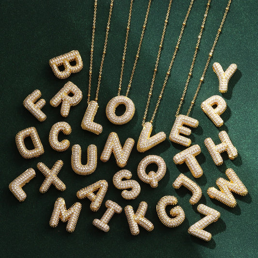 New Luxury Zircon Crystal 26 English Letters Stainless Steel Necklaces For Women Trendy Female Choker Chain Jewelry Wholesale Good Vibrations
