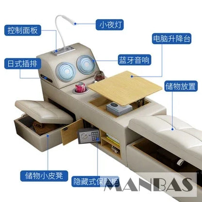 Modern Multi-Functional Tech Smart Bed with Storage, Speakers, USB, Bookshelves, and Tatami – Luxury King/Queen Ultimate Bed Good Vibrations