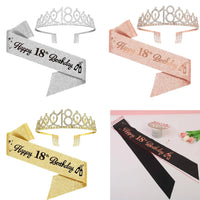 2Pcs/Set Crown and Pearl Pin Set for 18th Birthday - Happy 18th Birthday Sash, Tiara, Cake Topper, Decorations and Gift for Her Good Vibrations