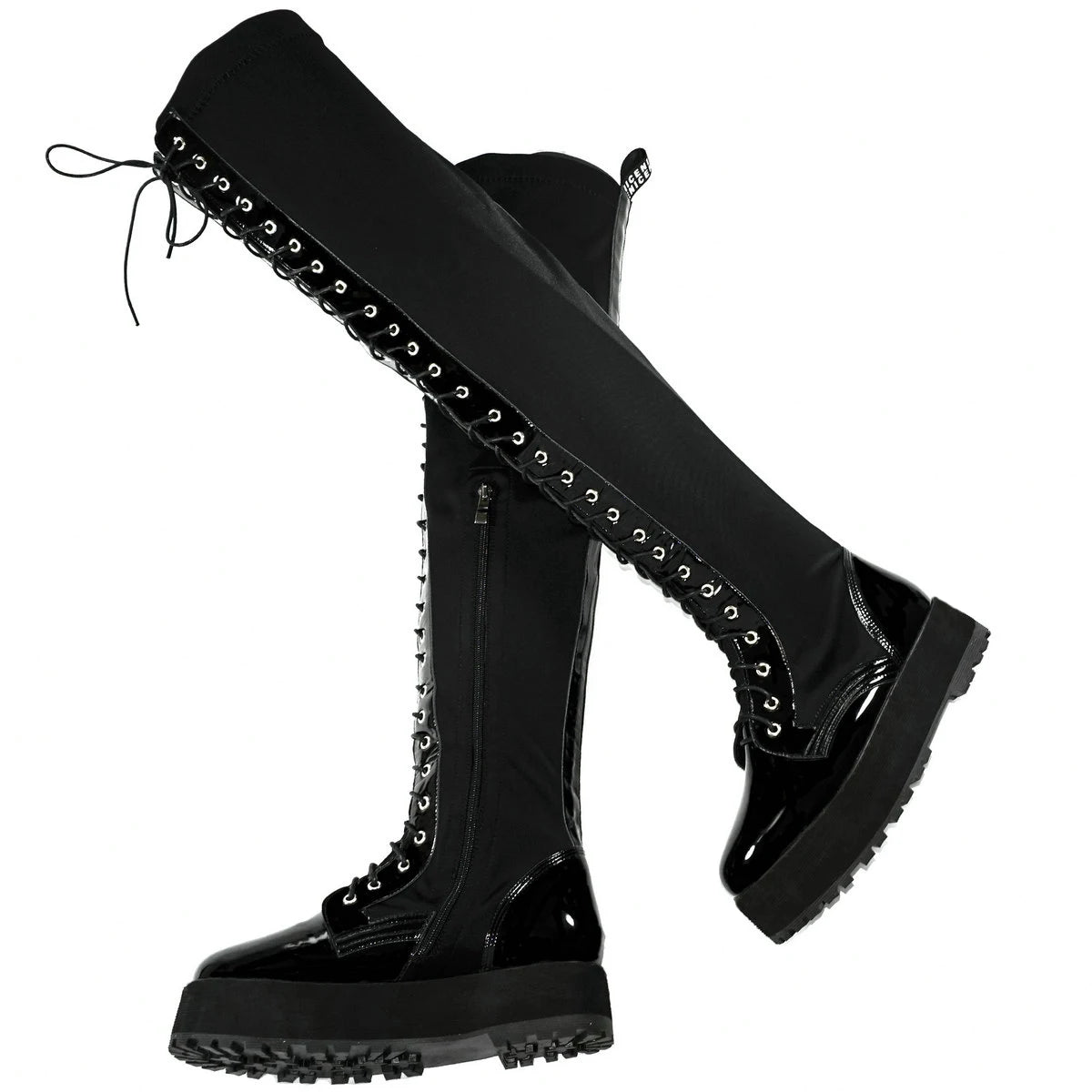 Thigh High Platform Pumps US 12 Shoes Women Plus Size 50 49 Black Patent Leather Over The Knee High Boots Big Size 48 47 Shoes Good Vibrations