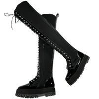 Thigh High Platform Pumps US 12 Shoes Women Plus Size 50 49 Black Patent Leather Over The Knee High Boots Big Size 48 47 Shoes Good Vibrations