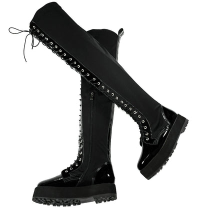 Thigh High Platform Pumps US 12 Shoes Women Plus Size 50 49 Black Patent Leather Over The Knee High Boots Big Size 48 47 Shoes Good Vibrations