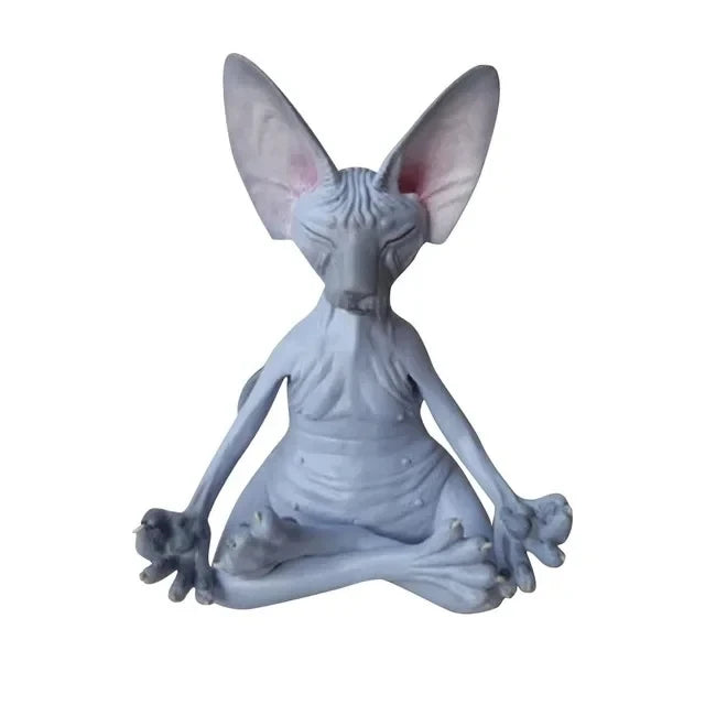 Whimsical Buddha Sphynx Cat Figurine Meditation Yoga Happy Cat Decor Art Sculptures Outdoor Garden Statues Figurine Good Vibrations