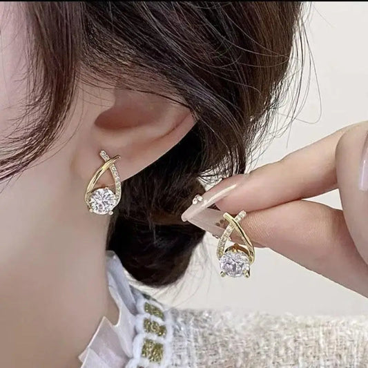925 Silver Needle Korean Fashion Zircon Geometric Earrings For Women Jewelry 2026 Trending Luxury Crystal Cross Stud Earrings Good Vibrations