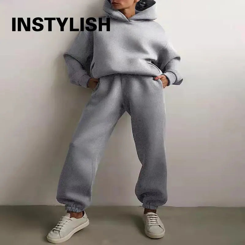 Women Two Piece Sets Tracksuit 2022 Autumn Casual Solid Long Sleeve Hoodie Sweatshirts Female Fashion Oversized Trouser Suits Good Vibrations