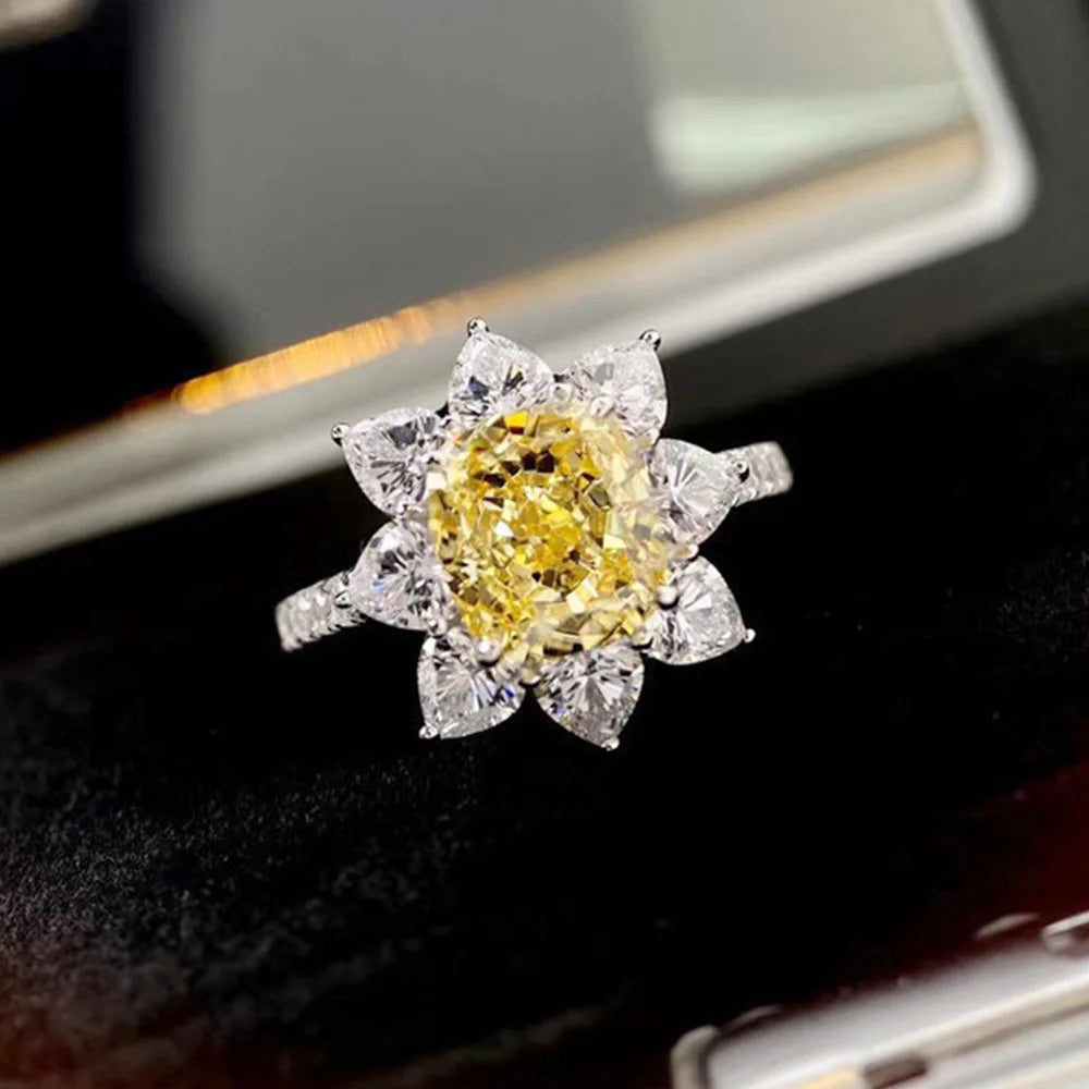 Elegant Yellow Water Drop Shaped Crystal Rhinestone Zircon Ladies Ring for Women Party Wedding Engagement Jewelry Size 6-10 Good Vibrations