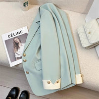 Single Breasted Notched Blazer Jackets Fashion Women Solid Long Sleeve Office Lady Blazers Casual Spring Autumn Female Clothes Good Vibrations