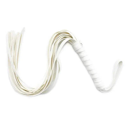 BDSM bondage whip with a wrapped handle and multiple leather tails for adult erotic games.
