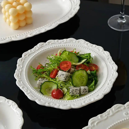 Ceramic Relief Dinner Dishes Household French New Underglazed Colour White Vintage Kitchen Tableware Exquisite Aesthetic Plate Good Vibrations