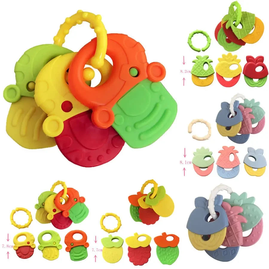 Newborn Baby Chews Food Grade Teethers Training Bed Toy Silicone for Baby Fruit Item Feeding Infant Things Molars Rattle Good Vibrations