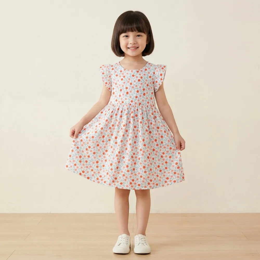Summer Baby Girls Flower Print Dresses Kids Girls Clothes Toddler Baby Flying Floral Dress Children's Clothing Kids Beach Dress Good Vibrations