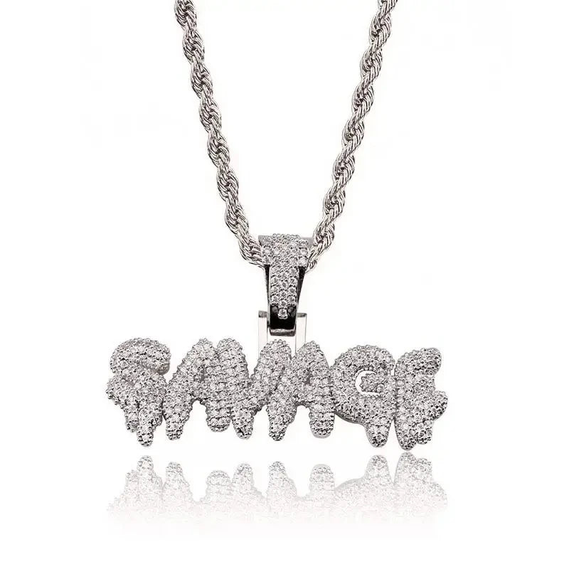 Hip Hop Ice Out Square Crystal S-A-V-A-G-E Letter Pendant Necklace for Men and Women Street One Last Party Trendy Jewelry Gift Good Vibrations