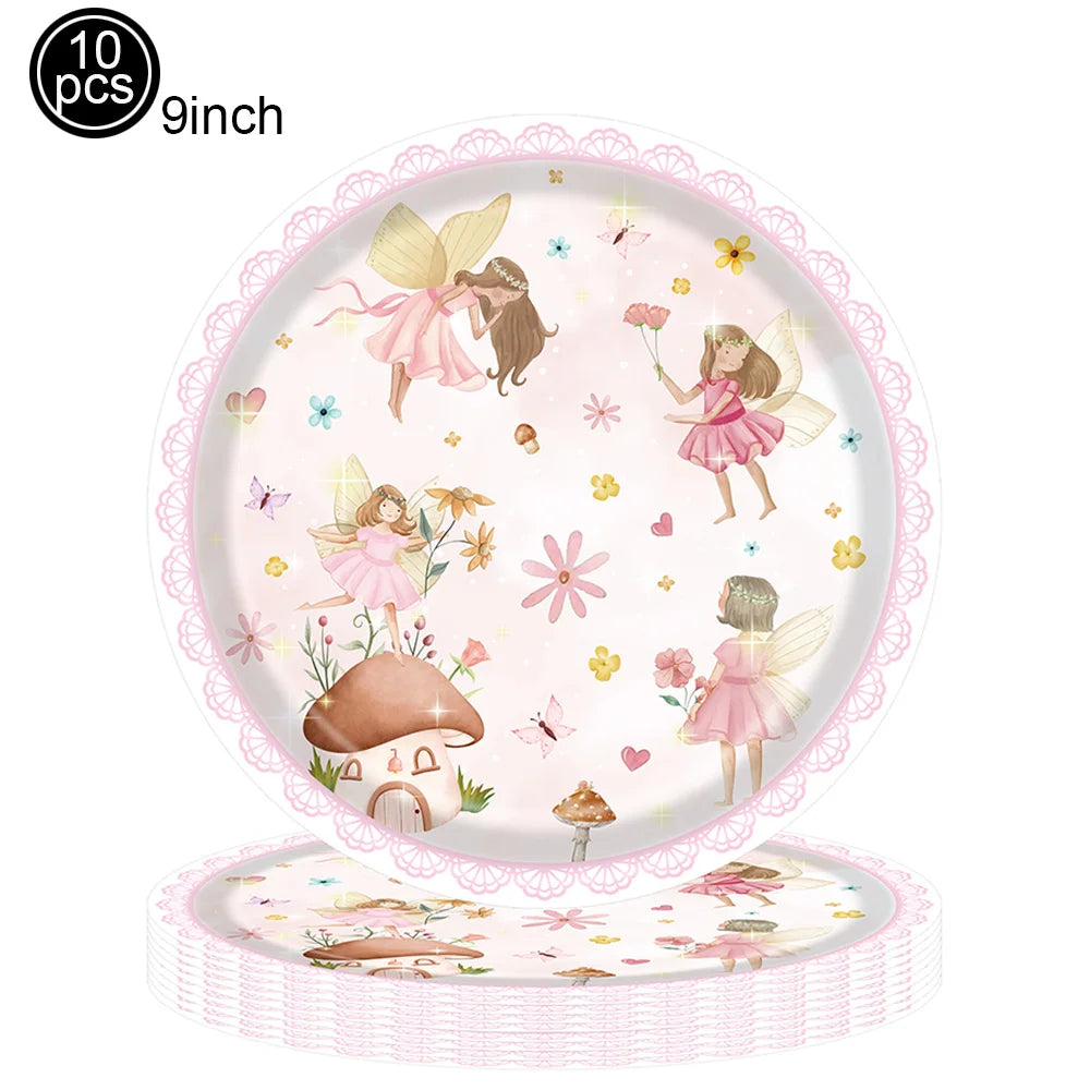 Fairy Party Supplies for Girl Birthday Fairies Enchanted Themed Baby Shower Party Decor Garden Flower Disposable Tableware Decor Good Vibrations