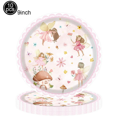 Fairy Party Supplies for Girl Birthday Fairies Enchanted Themed Baby Shower Party Decor Garden Flower Disposable Tableware Decor Good Vibrations