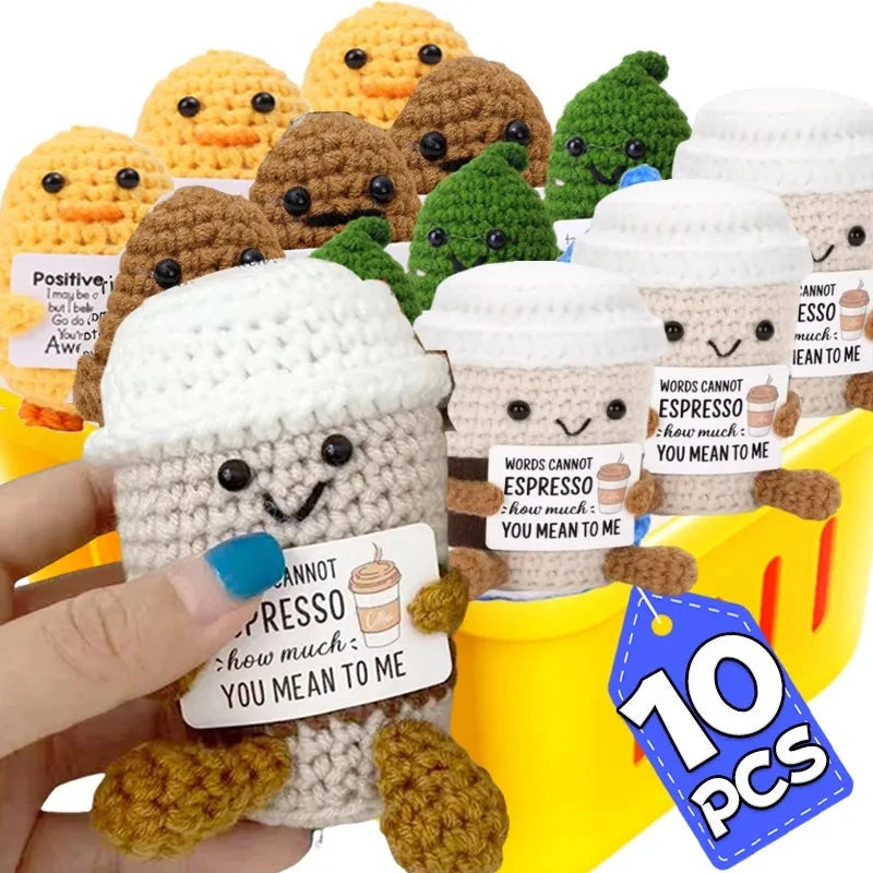 Positive Energy Handmade Plush Wool Knitting Shark Potatoes Doll Emotional Support Hug Pocket with Card Creative Festivals Gift Good Vibrations