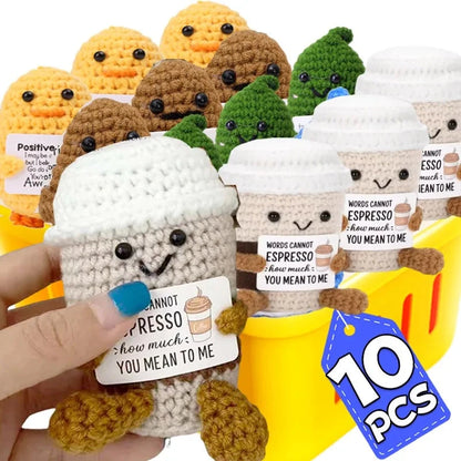 Positive Energy Handmade Plush Wool Knitting Shark Potatoes Doll Emotional Support Hug Pocket with Card Creative Festivals Gift Good Vibrations