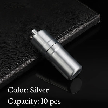 Metal cigarette case keychain, waterproof, silver, 10-cigarette capacity.